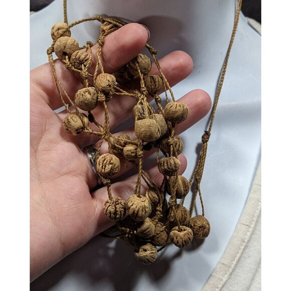 Rustic Natural Seed And Twine Tan Beaded Multilayer Necklace - Picture 3 of 8